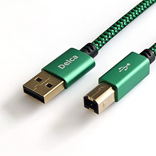 Delca Printer Cable 6 Feet/1.8 Meters I Nylon Braided USB 2.0 Cable Type A Male to Type B Male Scanner Printer Cord I Compatible with Canon, Brother, Epson, Samsung, Hp, Dell and More (Green)
