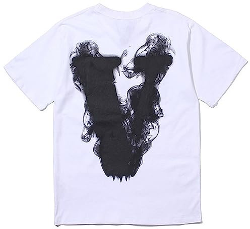 Silver Basic T-Shirt V Lettera Stampa da Uomo Cotone Girocollo Rapper Hip-Hop Short Sleeve Shirt Moda Tee