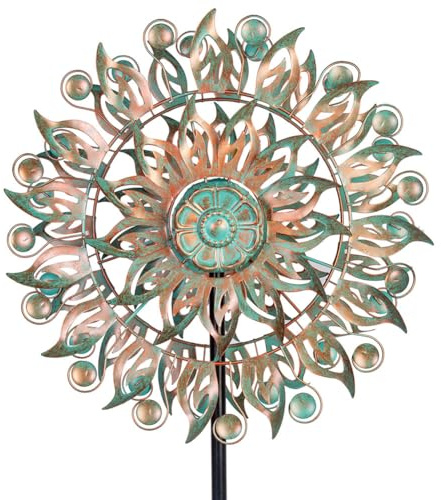 DREAMYSOUL Metal Wind Spinner, 16.5 Dia *64 Tall Large Wind Spinners Outdoor, 5 Pronged Kinetic Wind Sculptures & Spinners for Garden and Yard (Bronze)