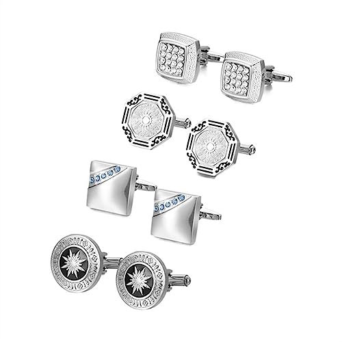Krawattenklammern for Männer, personalisierte Krawattenklammer, 4 Paar Manschettenknöpfe, Herren-Hemd-Manschettenknöpfe, Hochzeitsgäste, Ehemann, Schmuck, Business-Krawattenklammer ( Color : 03-1SIZE