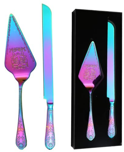 XIAOYU cuchillos de pastel de boda y conjuntos de servicio, utensilios de corte de pastel de acero inoxidable, cuchillos de pastel tallados retro y espátulas para bodas, cumpleaños y regalos de novia