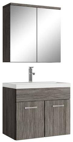 Badplaats B.V. Badezimmer Badmöbel Set Montreal 01 mit Spiegelschrank 60cm Waschbecken Grau Eiche - Unterschrank Waschtisch Möbel