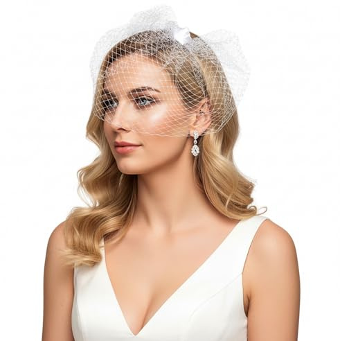 Eiaork Schleier-Fascinator-Hut für Damen, Fascinator, Haarspange mit abnehmbarem Schleier, Teeparty-Hut, Brautschmuck, Hochzeit