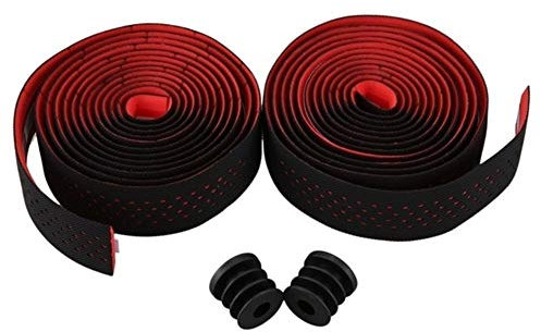 MBELLO Rennrad-Lenkerband, rutschfestes Klebeband, weich, for Rennrad, Fahrradlenker, Kork, Lenkerband, Radfahren, Dämpfung, Anti-Vibration, mit 2 Stangenstopfen, Rot, Universal