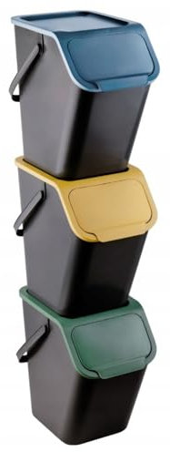 Bini Lot de 3 poubelles empilables couvercle clic tri sélectif déchets cuisine 3 x 25 l filtre inclus