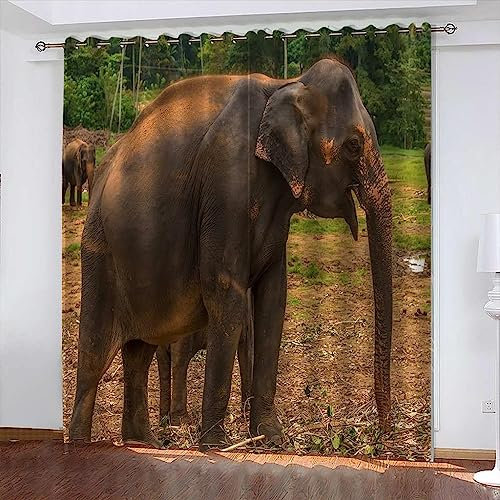 Vorhang, Kinderzimmer, 3D Tierischer Elefant 150 X 166 cm Kindervorhänge Mit Ösen, Polyestervorhänge, Wärmeschutzvorhang, Blickdichter Vorhang Mit Ösen, Kindervorhänge Für Wohnzimmer, Schlaf -4V1Z/S9