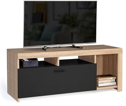 IDMarket - Meuble TV 110 cm Malo Bois et Placard Noir