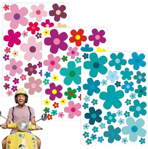Flower Stickers - 3 Unique Floral Vinyl Decals, Bike Stickers for Frame Waterproof Design, Durable Small Sticker for Bicycles, Cars, Scooters & Electronics