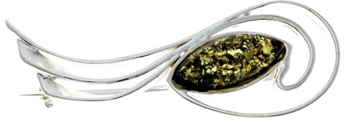 SilverAmber Jewellery Broche/pin moderno de plata de ley 925 y ámbar báltico auténtico - M815, Plata esterlina, Ámbar