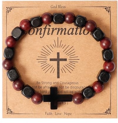 Eigso Elegant Rot Sandelholz Perlen Christlich Kreuz Armband für Männer Frauen Holzperlen Religiös Armband für Mann Frau