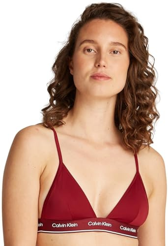 Calvin Klein Women’s Triangle Bikini Top with Logo Band, Red (Plum Glaze), S