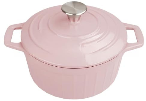 DYHQQ Forno Olandese Pentola da Forno Olandese in Ghisa Smaltata da 3,5 Litri con Coperchio Pentola per Brasare Stufare Arrostire Cottura al Forno Vari Fornelli E Forno Sicuro,Rosa