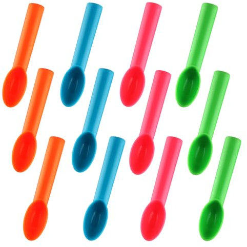 BOSMIOW Lot de 12 cuillères à glace en plastique antiadhésives avec poignée confortable, cuillère à biscuits légère, cuillère boule de neige pour famille, fêtes, desserts, ustensiles de cuisine, 4