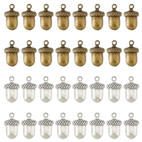 SUPERFINDINGS 32 Stück 2 Farben Tannenzapfen Anhänger Aolly Eicheln Vintage Anhänger In Silber Und Gold Eichel Anhängers Für Die Herstellung von DIY Schmuck Ohrringe Weihnachtszubehör