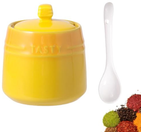 SSWH Azucarero de Porcelana con Tapa y Cuchara, pequeño Recipiente de cerámica para té, café, azúcar, Cocina, Recipiente para condimentos, Adecuado para cafetería, hogar(Size:9.7X8.5CM,Color:B)