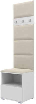 RAVIO Garderoben-Set NELA IV Kompakte Flurgarderobe, 50cm Wand-Garderobe mit Gepolstertes Paneel/Wandpaneel (Weiß + Creme (Trinity 01))