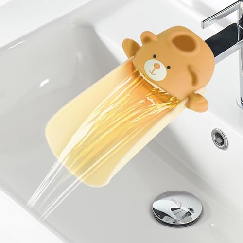 ODIWEN Extensor de Grifo para Niños Bebés,Con efecto sensor de temperatura | Extensor Grifo Lavabo Niños,Extensor de grifo de silicona,Fregadero Extensor Niños Bebé,Extensión de grifo para niños(Marrón)
