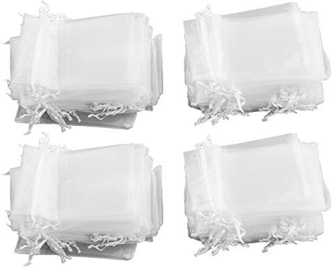200 Stück durchsichtige Organza-Schmuckbeutel mit Kordelzug, weiße, durchsichtige Organzabeutel, Organzabeutel mit Kordelzug, elegante 10 x 15 cm große Organzabeutel (Weiß)