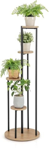 COSTWAY Scaffale per Piante da Interno, Scaffale Portafiori a 5 Livelli, Portapiante con Telaio in Metallo per Salotto, Studio e Ufficio, 40 x 40 x 125 cm (Legno e nero)