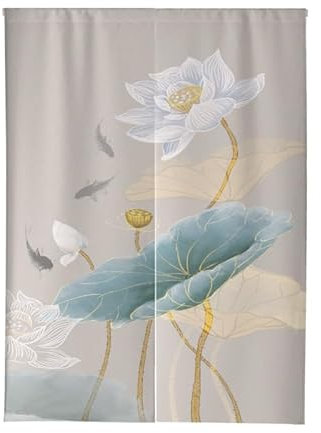 Türvorhang Blauer Lotus Grau Küchenvorhänge Polyester Raumteiler Vorhang Waschbar Vorhänge Kurz Küchenvorhang Langlebig Fliegenvorhang Terrassentür tür Vorhang Verdickung Vorhang Tür 80x200