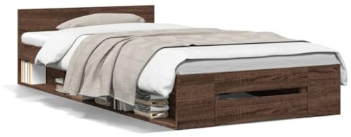 Gecheer Bettgestell mit Schublade Braun Eichen-Optik 90x200 cm