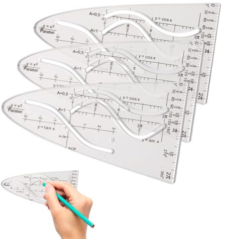 3 x Zeichenschablonen, mathematische Vorlage, Parabel-Lineal, Büro-Parabolschablone für Studenten, langlebige Malerei-Parabol-Schablone, multifunktional, Mathematikkurven, Parabel-Lineal