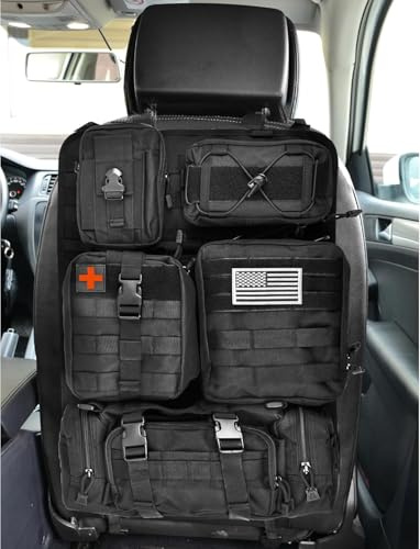 Hanured® Taktisch Autositz Organizer, Molle Paneel mit 5 Abnehmbaren Molle Tasche, Autositz Organizer Vordersitz, für Die Meisten Autos, SUVs, LKW (Schwarz)