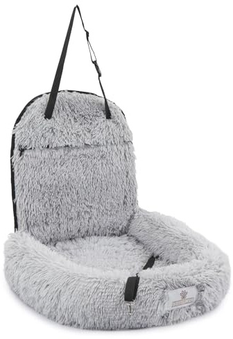 Pfoten&Nasen® 2 In 1 Orthopädisches Hunde Autositz [Hellgrau, 50X79X33cm] Für Große, Mittelgroße und Kleine Hunde, Hundebett, Hundesitz Auto Rückbank, Dog Car Seat, Hundekorb Auto.