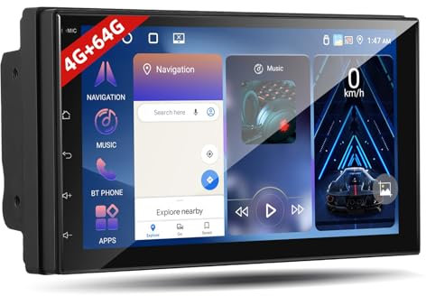 4GB+64GB CarPlay Autoradio 2 Din Android Auto, Podofo 7 Pollici Stereo Auto Bluetooth con Schermo, Autoradio Supporto GPS Navigazione, WiFi, SWC, FM/RDS Radio, EQ, MirrorLink, Touchscreen Schermo+ Mic