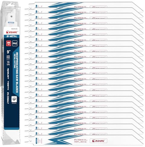 EZARC Säbelsägeblätter Metall, Sägeblätter Säbelsäge, 18TPI 225mm, 25 Stück | M42 Bi-Metall mit 8% Kobalt, 0,9 mm Wandstärke, R922PT für Dünn Mitteldicken Blechen 1.5-4mm , Metallrohre/Profile < 175mm