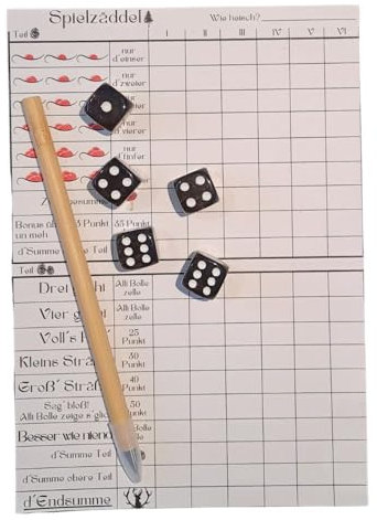 Generisch Würfelspiel Spielzäddel Bollehuet DIN A5 Spielblock mit Stift und 5 Würfel (schwarz)