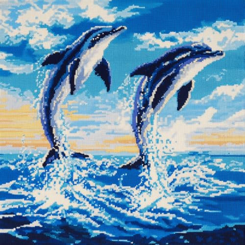 Knüpfkissen Set, Cartoon-Delfin Knüpfkissen Set für Anfänger zum Selber Knüpfen,Knüpfset Kissen DIY Knüpfteppich Knüpfpackung,43x43cm