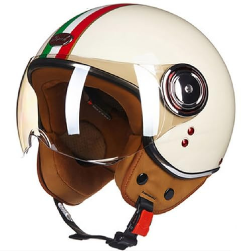 WZGGTEAM Jethelm mit Sonnenblende, Vintage Motorrad Jet Helm Roller Helm für Damen Herren, ECE 22.05 Zertifiziert Halbhelm, Jet-Piloten-Motorrad-Retro-Chopper-Cruiser-Vintage-Mopedhelm