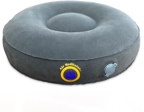 Air Meditator Inflatable Meditation Cushion and Travel Pillow – Meditate on Air in Total Comfort with Adjustable Three-Chamber Design for Enhanced Posture and Portability, Grey(Round)