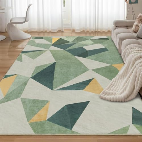 Myting Rugs Living Room - Machine Washable Non Slip Rug, Modern Geometric Short Pile Carpets for Bedroom, Office, Dining Room (Green, Beige, Yellow, 160×230cm)