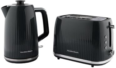 Hamilton Beach Kettle and Toaster Set, Miami, Electric Kettle 1.7L, Wide Slot Toaster 2 Slice, Boil Dry Protection, 7 Variable Browning Levels, Charcoal Grey - HBMIACH