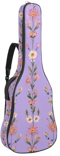 KengjuTesu 43 Zoll Akustikgitarre Softcase mit Rucksackgurt und 2 Taschen Bohemian Floral Soft Yellow No Padding Rucksack Wasserdicht Oxford Tuch Bass Gitarre Gigbag für Konzertgitarre, Mehrfarbig 7