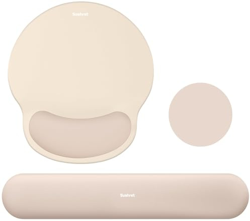 Sushret Mauspad & Tastatur Handballenauflage, 3-in-1 Ergonomisches Gel Memory Foam Handballenauflage mit Handgelenkstütze, Gaming Mauspad Armauflage für Computer Büro Schreibtisch Zubehör, Apricotrosa
