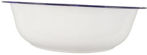 HEALEEP Bassine à Bain De Pieds En Émail Vintage 30 Cm Blanche Bord Bleu Pour Domicile Polyvalente Bain De Pieds Lavage Visage Trempage