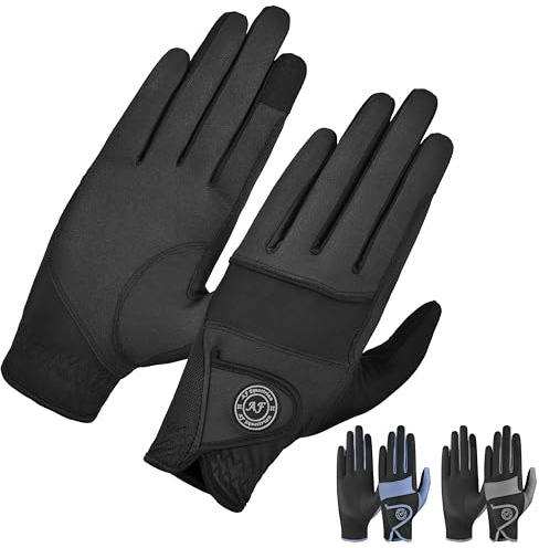 AF EQUESTRIAN Ladies Horse Riding Gloves – Lightweight, Touchscreen Compatible, Non-Slip Grip, Breathable Equestrian Gloves for Everyday Riding Rider Pro (Black, Small)