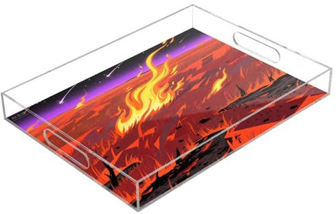 Burning Fields Plateau de service en acrylique avec poignées Rouge 30,5 x 40,6 cm