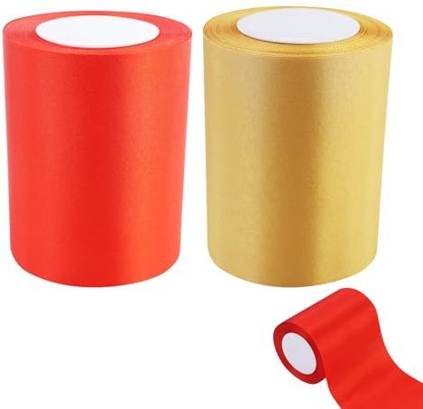 Nastro di raso rosso e oro, larghezza 10 cm, per grande apertura, cerimonia di apertura, nastro a righe per Natale, Capodanno, matrimonio, San Valentino, decorazione, 22 m