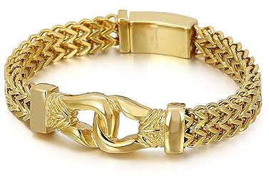 RZRPYFMM Bracciale Rock And Roll Hip Hop A Doppia Fila, Bracciale Da Uomo in Oro,D'oro,21cm