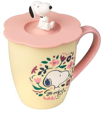 Grupo Erik mit Deckel Peanuts Snoopy Tasse Kaffeebecher Kaffeetassen | Becher Teetasse Größe 10,4 x 8,5 cm - Fassungsvermögen 350 ml - Peanuts Snoopy Fanartikel Geschenke Merch Merch Geschenke