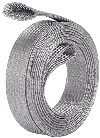UNICRAFTALE 13.12ft(4m) Wide Braided Sleeving Braid Stainless Steel Cable Wire Shielding Sleeve Ground Straps Protection Flat Metal Mesh Flexible Expandable Scalable Ribbon Wire for Protect Cable