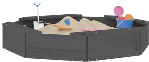 Sandkasten aus Holz, Spiele für den Außenbereich, für Kinder, mit Sitzen, achteckig, Kiefernholz, massiv, 111 x 111 x 20 cm