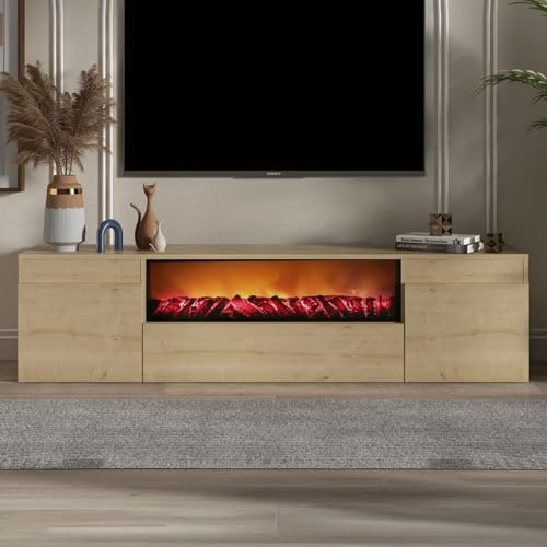 CONCEPT USINE Meuble TV PYRO 180 cm Cheminée LED Bois Chêne Clair