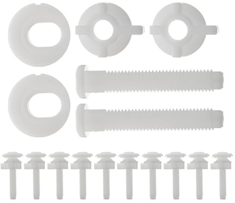 Kisangel Kit Fixation Abattant Wc 12 Vis en Plastique Blanc avec 2,8 Rondelles, Boulons de Siège de Toilette Universels, Matériel de Fixation Solide pour Réparation et Remplacement Siège