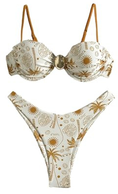 SHENHE Women's Push Up Swimsuits High Cut Cheeky Bikini Set Tropical Bathing Suits 2 Piece Orange Medium