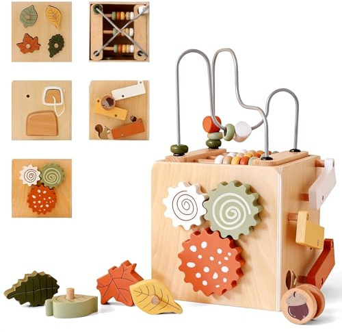 Swhiue Cubo Actividades Madera Bebés - Juguetes Madera Montessori con Laberinto de Cuentas Clasificador de Formas Juegos Sensoriales Educativos para Niñas y Niños de 1 2 3 Años